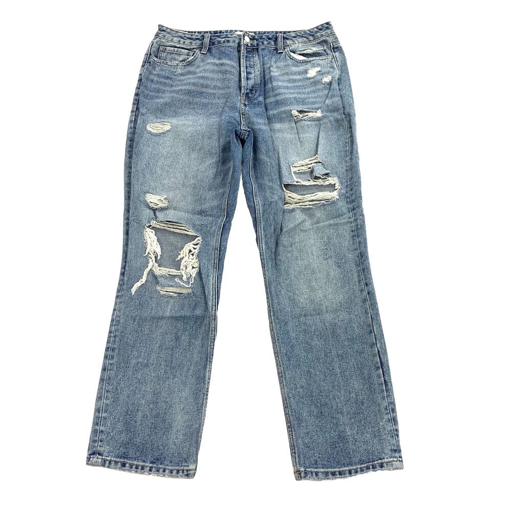 Altar'd State Distressed Straight Leg Jeans Size 31 Light Blue Wash Denim Ripped